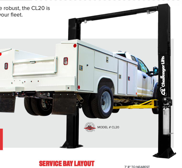 CHALLENGER 2-POST LIFT MODEL CL20 20K HEAVY DUTY ADJUSTABLE LIFT