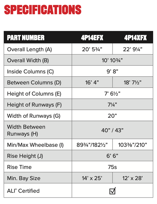 Challenger Lifts 14K 4-Post 4P14EFX General Service Lift / Optional Alignment