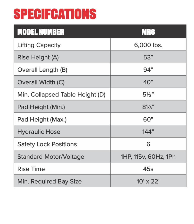 CHALLENGER LIFTS MIDE-RISE LIFT 6000LBS CAPACITY MR6